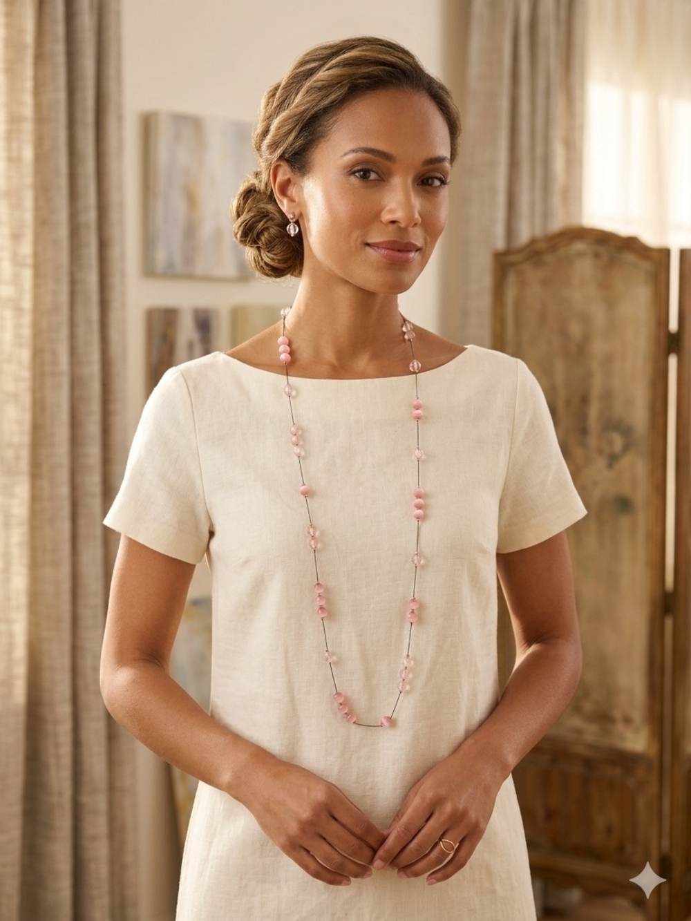 Delicate Pink Long Beaded Necklace